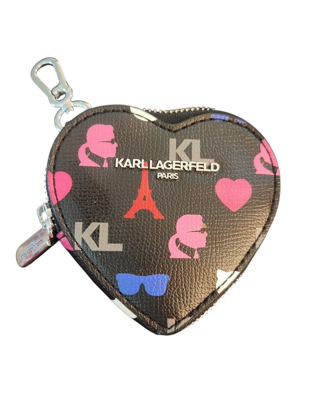 KARL LAGERFELD PARIS HEART SHAPE ZIP AROUND COIN PURSE KEY RING